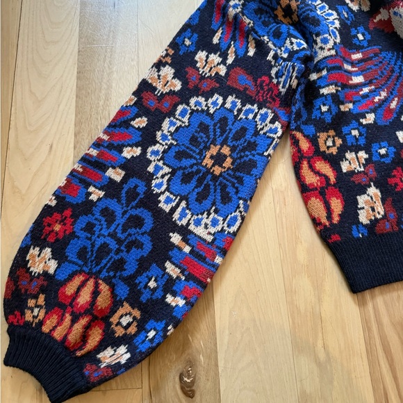 NWT Farm Rio Pineapple Flowers Jacquard Blouson Sleeve Sweater In Multi size S - Picture 3 of 10